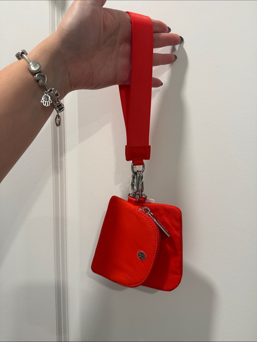 lululemon Dual Pouch Wristlet Red Orange Silver Hardware NWT